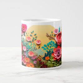 Taza De Café Gigante "Colorido café de jardín floral Mug"