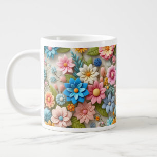 Taza De Café Gigante Colorido Pastel Spring 3D Felt Floral Art