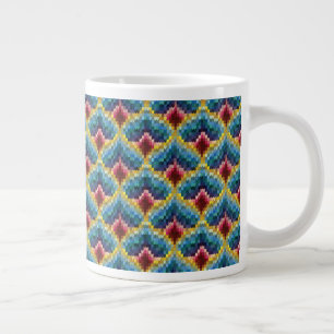 Taza De Café Gigante Colorido patrón de Moda Bargello Embroidery Boho