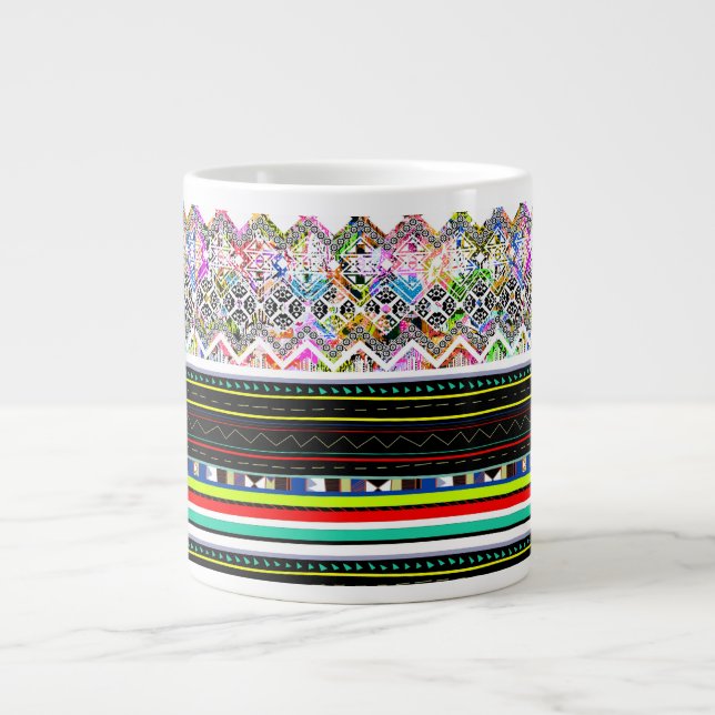Taza De Café Gigante Coloridos patrones tribales aztecas (Frente)