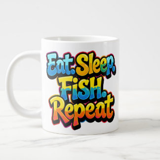 Taza De Café Gigante Come Pescado Duerme Repite Arcoíris