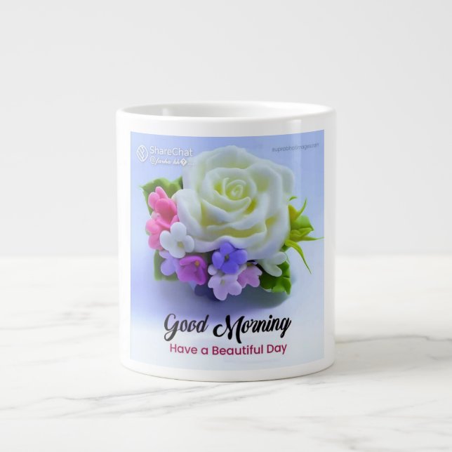 Taza De Café Gigante "Comienza tu día con nuestros buenos deseos de la  (Frente)