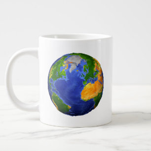 Taza De Café Gigante Completa La Tierra Mostrando Datos Topográficos.