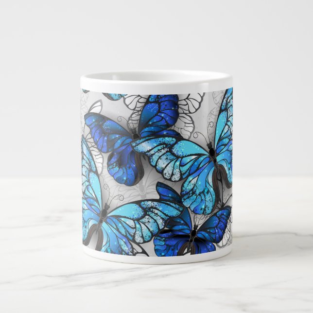 Taza De Café Gigante Composición de las mariposas blancas y azules (Frente)