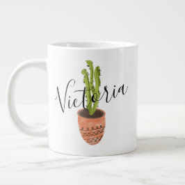 Taza De Café Gigante Con Nombre De Cactus A Mano