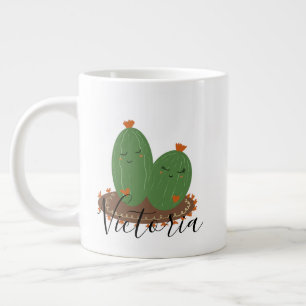 Taza de café gigante con nombre de garabato abraza