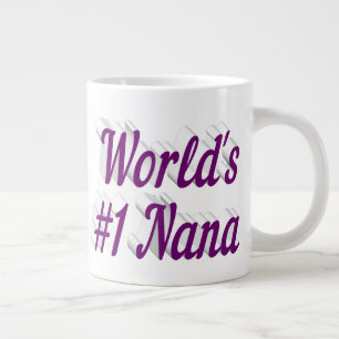 Taza de café gigante con texto morado Nana