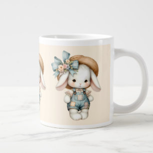 Taza De Café Gigante Conejito lindo con overoles y sombrero de paja y l