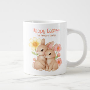 Taza De Café Gigante Conejo Acuarela Personalizado Feliz Pascua