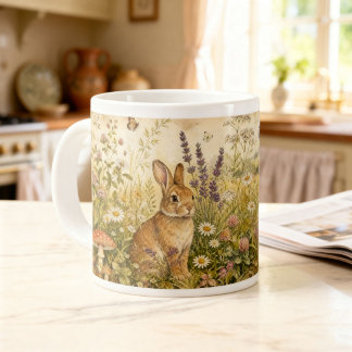 Taza De Café Gigante Conejo Botánico Vintage del Bosque Cottagecore