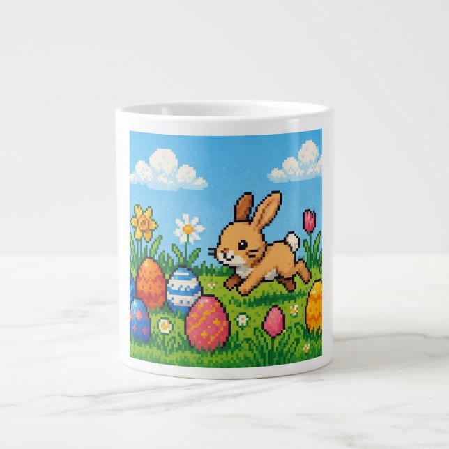 Taza De Café Gigante conejo de Pascua lindo de 8 bits (Frente)