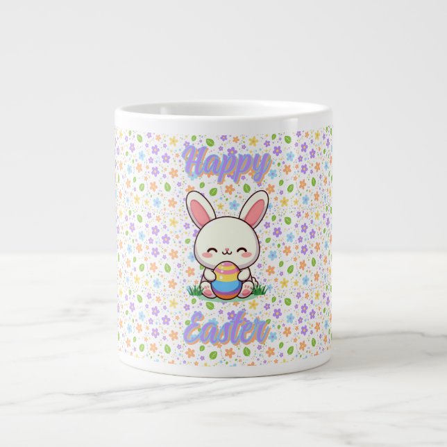 Taza De Café Gigante Conejo de primavera/Semana Santa con huevo (Frente)