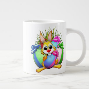 Taza De Café Gigante Conejo divertido mordiendo un huevo de Pascua