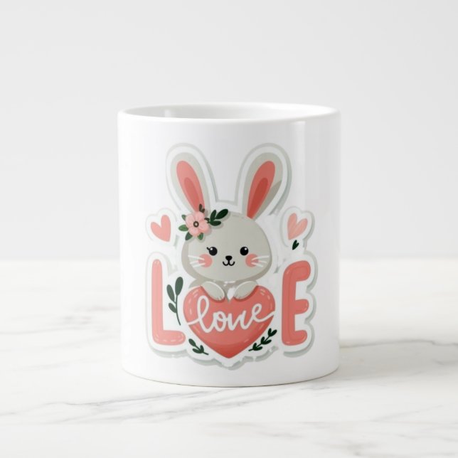 Taza De Café Gigante Conejo sosteniendo corazón (Frente)