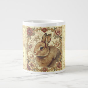 Taza De Café Gigante Conejo Vintage, Patrón Clásico de Conejo y Flores