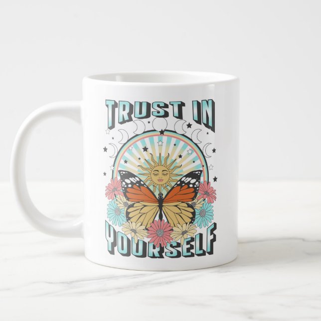 Taza De Café Gigante Confiar en ti mismo | Sol celeste y mariposa (Izquierda)