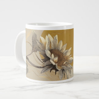 Taza De Café Gigante Contorno de girasol minimalista neutro