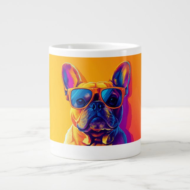 Taza De Café Gigante Cool French bulldog dog with sunglasses (Frente)