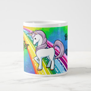 Taza De Café Gigante Copa de Chicas Rainbow Unicorn Personaliza NOMBRE