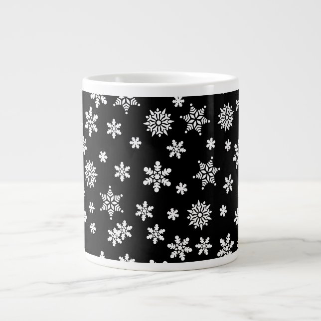 Taza De Café Gigante Copos de nieve blancos en negro (Frente)