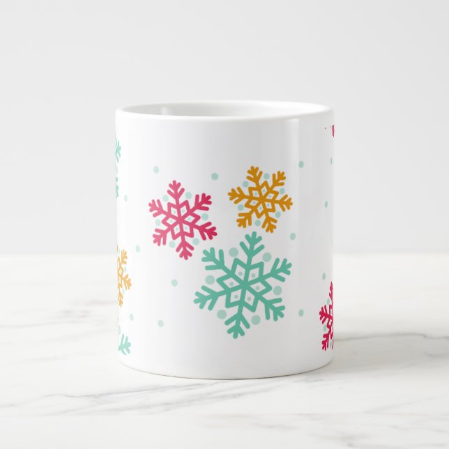 Taza De Café Gigante Copos de nieve coloridos (Frente)