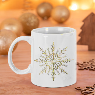 Taza De Café Gigante Copos de nieve dorados sobre blanco