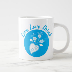 Taza De Café Gigante Corazón azul portugués romántico
