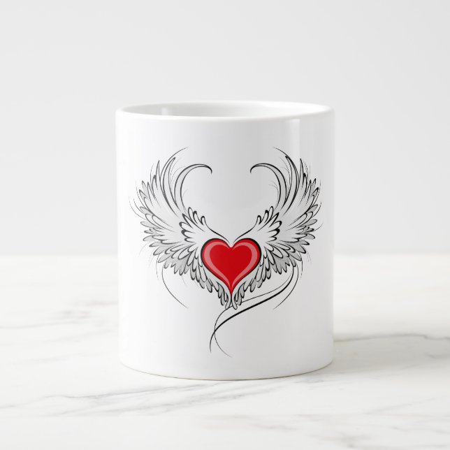 Taza De Café Gigante Corazón de Ángel Rojo con alas (Frente)