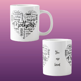 Taza De Café Gigante Corazón de la tipografía negra del día de la madre