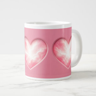 Taza De Café Gigante Corazón de Nube Rosa Pastel Soñador y Etéreo Brill