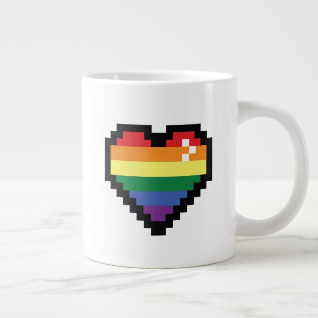 Taza De Café Gigante Corazón de píxeles arco iris (Derecha)