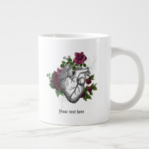 Taza De Café Gigante Corazón floral gótico borgoña vintage