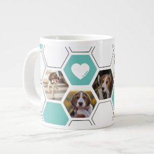 Taza De Café Gigante Corazón geométrico cúbito Paw Foto Perro Verde azu