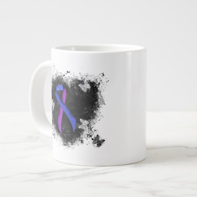 Taza De Café Gigante Corazón grueso de cinta azul y púrpura (Izquierda)