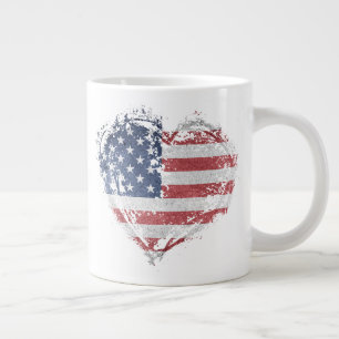 Taza De Café Gigante Corazón patriótico americano en Grunge