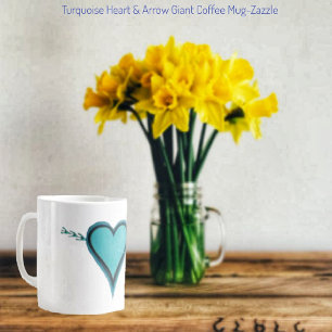 Taza De Café Gigante Corazón y flecha turquesa