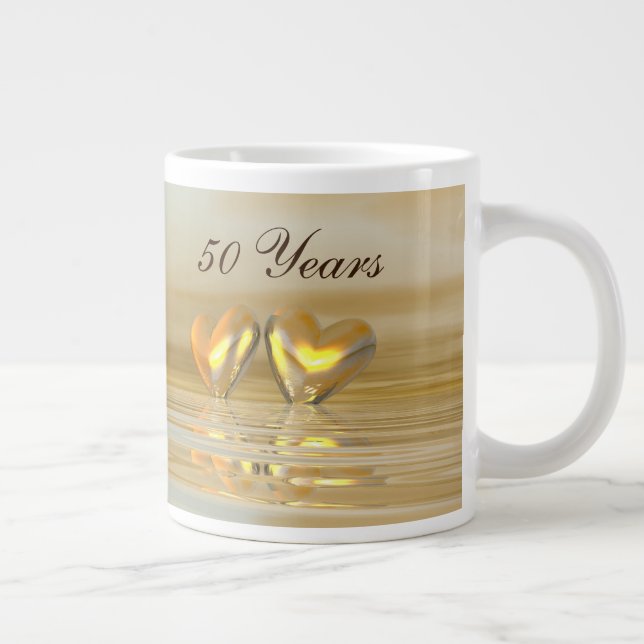 Taza De Café Gigante Corazones de Aniversario Dorado (Derecha)