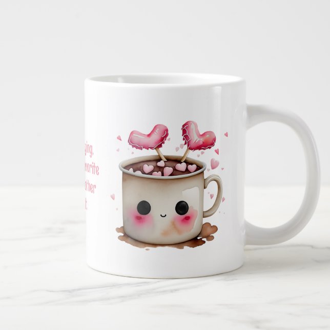 Taza De Café Gigante Corazones de cacao caliente rosa y crema (Derecha)