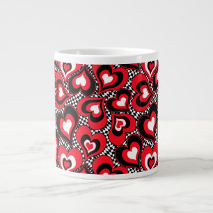Taza De Café Gigante Corazones, rojo, negro, blanco