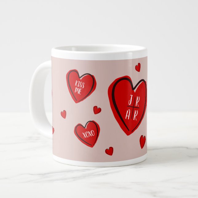 Taza De Café Gigante Corazones Rojos de San Valentín Lindos Personaliza (Izquierda)