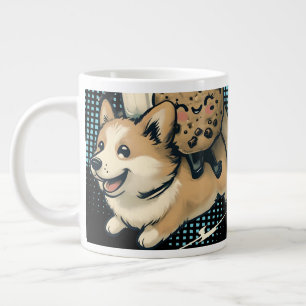 Taza De Café Gigante Corgi cachorro feliz y lindo leche y galletas