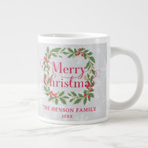 Taza De Café Gigante Corona de acebo elegante Feliz Navidad Familia