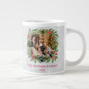 Taza De Café Gigante Corona de Navidad de Acebo Elegante Feliz Navidad 