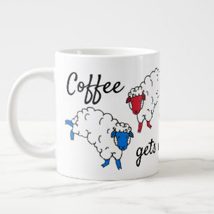Taza De Café Gigante Corta oveja saltando "El café me pone en marcha"