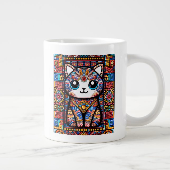 Taza De Café Gigante Cortar gato con encanto de patrón tradicional (Derecha)