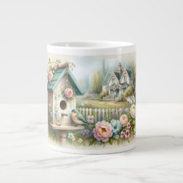 Taza De Café Gigante Cottagecore Birdhouse with Floral Garden