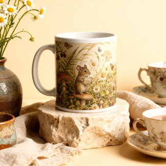 Taza De Café Gigante Cottagecore Bosque Ratón Acuarela Vintage