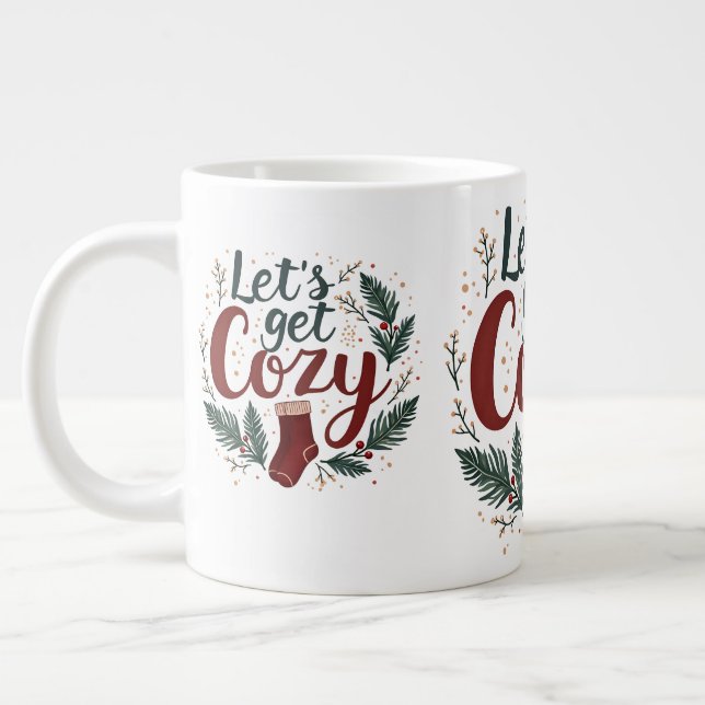 Taza De Café Gigante Cozy Holiday Pine Berry Lettering (Izquierda)