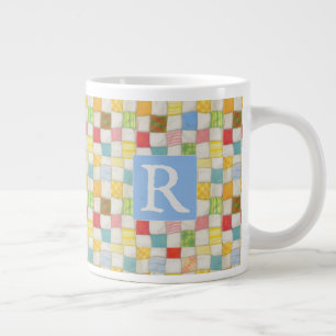 Taza De Café Gigante CRAZY QUILT Big Mug + Texto / Azul