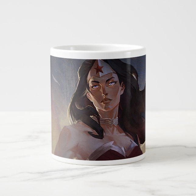 Taza De Café Gigante Crisis infinita Ilustracion de mujer maravilla (Frente)